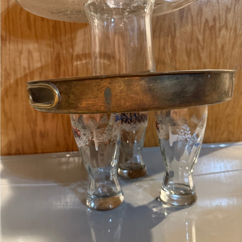 Vintage Glasses with Brass Tray